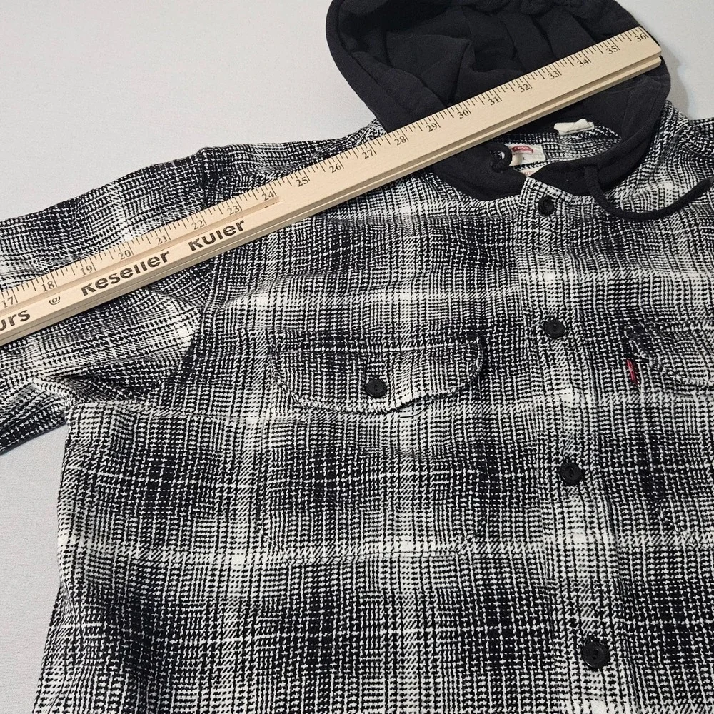 Levis Mens Plaid Flannel‎ Button Up Shirt Hoodie Relaxed Fit Size L
